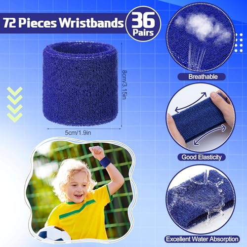 Lounsweer Wrist Sweatbands Bulk for Kids Adult Teams Sweat Bands Sports Wristband Athletic Neon Sweatbands for Football Basketball Tennis Running Gym Party Gifts - color: Royal Blue