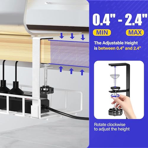 Under Desk Cable Management Tray, Xpatee Upgraded Wire Management No Drill No Screws, Cable Tray with Clamp for Wire Organizers, Computer Cord Rack for Office, Home - No Damage to Desk White - color: White