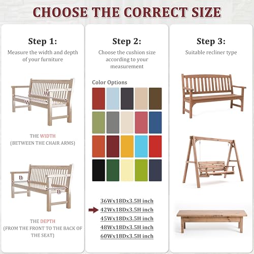 Premium Outdoor Bench Cushions for Patio Furniture 3.5inches Memory Foam Bench Cushion Waterproof Fade Resistant Porch Swing Cushions with Straps 42×18 Inch Burgundy - color: Burgundy, size: 42'' x 18'' x 3.5''