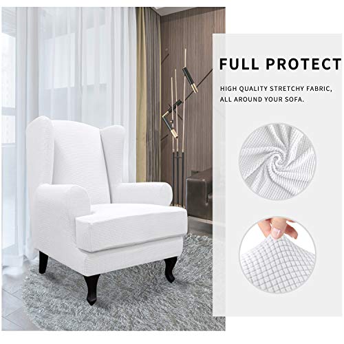 Easy-Going Stretch Wingback Chair Sofa Slipcover 2-Piece Sofa Cover Furniture Protector Couch Soft with Elastic Bottom, Spandex Jacquard Fabric Small Checks, Snow White - color: Snow White