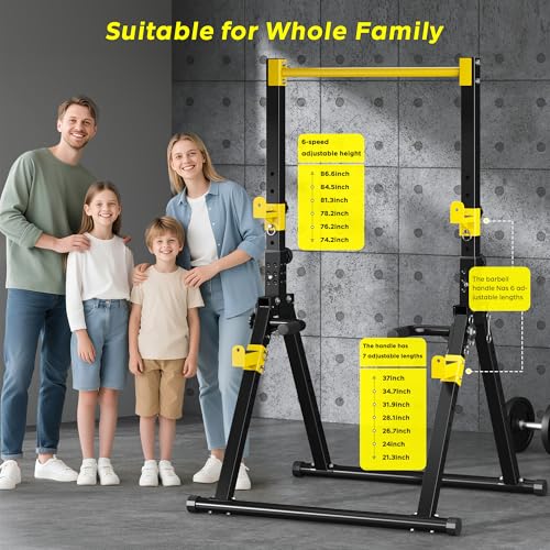 SogesHome Foldable Power Tower Dip Stand Pull Up Bar for Home Gym Exercise | Height Adjustable Multifunction Fitness Workout Station with Triangular Stability Design for Strength Training, Space Saving - color: Black Yellow