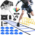 GHB Agility Ladder,Football Training Equipment Set,4 Agility Hurdles, 20 feet12 Rungs Speed Ladder,12 Disc Cones,Resistance Parachute, Jump Rope, 5 Resistance Bands - color: Blue