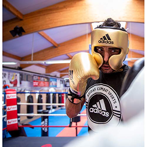 adidas Speed 500 Pro Boxing Gloves – Genuine Leather Training Gloves for Men & Women, Lace-Up Heavy Bag & Kickboxing Gloves - color: MET GOLD/SILVER/BLACK, size: 14 oz