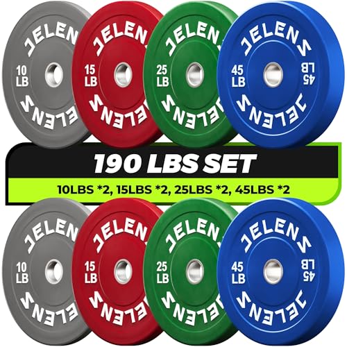 JELENS 7FT Bar Olympic Barbell, 1000lb Capacity Weight Bar for Strength Training, 2 Inch Strength Training Bar With Knurled Grip for Squats, Deadlifts, Presses, Rows, Curls - size: 7FT Olympic Barbell with 190 LB Colored Plates