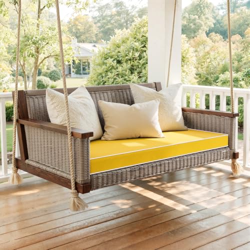 MIULEE Yellow 48x18x3 Inch Outdoor Bench Cushion Waterproof | Patio Chair Cushion, with Adjustable Straps, Set of 1, for Swing Patio Furniture, 3-Year Color Fastness, Garden Sofa Couch - color: Yellow, size: 48 x 18 x 3 Inch