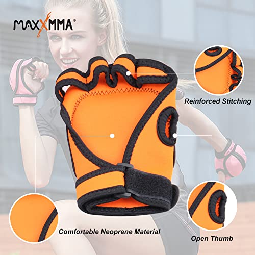 MaxxMMA Adjustable Weighted Gloves, 2 lb. Set - Removable Weight (2 x 0.5 lb. Each Glove) for Sculpting MMA Kickboxing Cardio Aerobics Hand Speed Coordination Shoulder Strength - color: Orange
