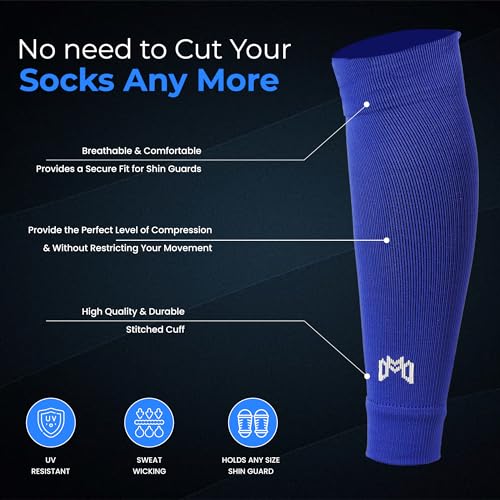 MediCaptain Pre Cut Soccer Sock Sleeves, Companion for Soccer Grip Socks, Securely Holds Shin Guards, Compression Leg Warmer - color: Royal Blue