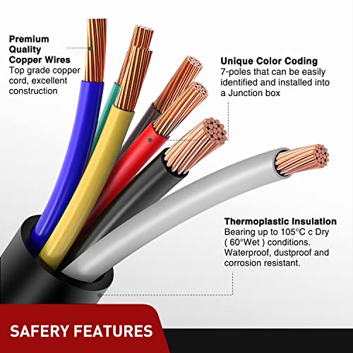 Nilight 7Way 16FT 7 Way Trailer Extension Cord Heavy Duty Plug Inline Cord 16 FT for Truck Camper Blade Molded RV Cable Wire Weatherproof Corrosion Resistant 7 Pin Trailer Plug Wire Harness - color: RV Standard Trailer Cord 16FTw/Plug