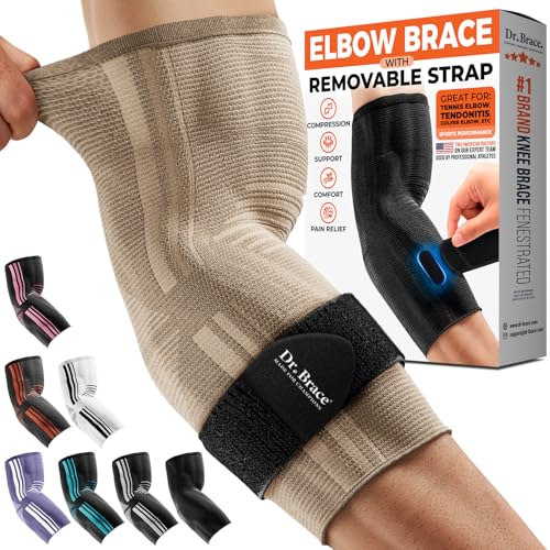DR. BRACE® Elite Elbow Brace Support with Removable Strap for Women & Men, Pain Relief for Tendonitis, Arthritis, Golfer's & Tennis Elbow Treatment, Elbow Sleeve for Workouts Weightlifting (Beige, Medium) - color: Beige, size: Medium