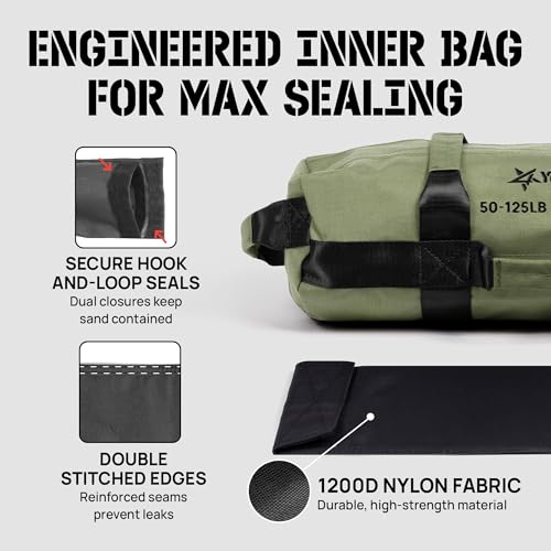 Yes4All Sandbags for Working Out, Adjustable Sand Bags for Weight Training with Handles, Multiple Colors & Sizes 5-200lbs - color: C. Army Green - L (50 -125 Lbs)