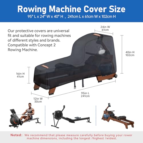 Rowing Machine Cover,420D Heavy Duty Rower Outdoor Covers,Outdoor Protective Cover for Concept 2 Fitness Equipment,with Waterproof Strip,Windproof Buckle,2 Handles,Accessories Fit for Concept 2 Rower