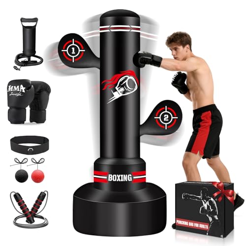 Heavy Freestanding Punching Bag for Adults, 70'' Standing Punching Bag Boxing Bag Bag with Boxing Gloves, Pump, Jump Rope and Reflex Ball, Women Men Kickboxing Bags for Training MMA Muay Thai Fitness