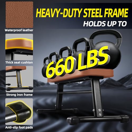 Flat Weight Bench, 2.4 Inch Thick Pad Workout Bench 660 LBS Bench Press Exercise Equipment for Home Gym Strength Weight Training - color: Brown, size: 43 In Pro