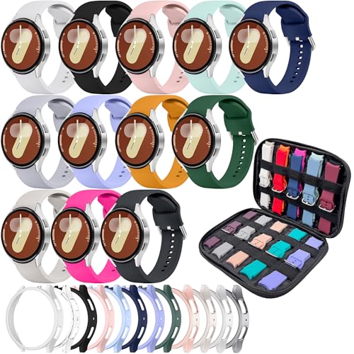 12 Pack Sport Bands Galaxy Watch Bands and 12 Pack Galaxy Watch Cases Compatible with Samsung Galaxy Watch 7 40mm 44m Case Protector, Silicone Sport Watch Bands&Storage Organizer for Women Men - size: Watch 7 40mm