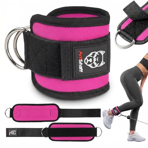 AmStaff Fitness Ankle Straps for Cable Machines – Padded Gym Ankle Cuffs for Glutes, Legs, and Booty Workouts – Adjustable Cable Attachments for Women & Men – One Size - color: Pink (Single)