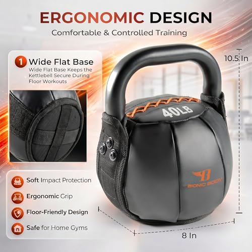 Bionic Body by Kim Lyons Soft Kettlebell with Handle | Soft Weight for Strength Training, Conditioning, Core & Full Body Workouts | Ergonomic Grip | Home Gym, Cross Training, HIIT & Functional Fitness Equipment - style: Orange - 40 LB