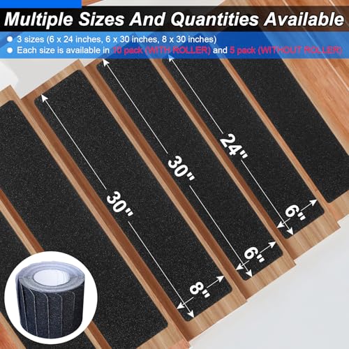 SMILOOL Outdoor Stair Treads Non-Slip Step Strips for Wooden Steps 5 Pack 6” x 30” Anti Slip Grip Tape Precut for Outside Stairs, Non Skid Stair Tread Mats Weather Resistant for Outdoors, Black - size: 6" x 30"