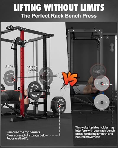 RH01 Power Cage Rack, 2000LBS Squat Rack with with Cable Crossover System&LAT Pull Down System, Multi-Function Workout Cage for Home&Garage Gym - color: Red-SE, size: RH01 Power Cage