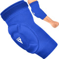 RDX Elbow Pads, Muay Thai MMA Kickboxing Sparring Elbow Guard, Martial Arts Striking Protection,Wrestling Basketball Adjustable MTB Volleyball Compression Padded Sleeve, Men Women - color: Blue White, size: Large