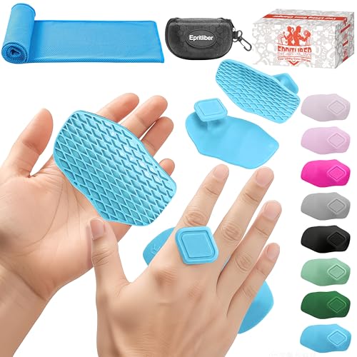 Large Anti-Slip Gym Workout Grips for WeightLifting,Silicone Hand Protector | Gym Towel,Storage Case,Ergonomic Rubber Gym Gloves for Men Women,Gym Hand Palm Protection Pads for Dumbbell,Barbell,Rypt - color: Blue