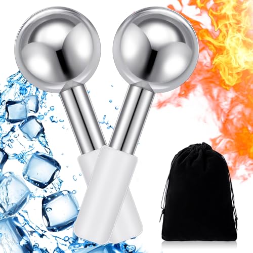 Baderke 2 Pcs Ice Globes for Face Stainless Steel Cooling Globes Unbreakable Cooling Roller Women Ice Balls Cryo Sticks Facials Skin Care for Dark Circles, Puffiness(Silver (White Handle)) - color: Silver (White Handle)
