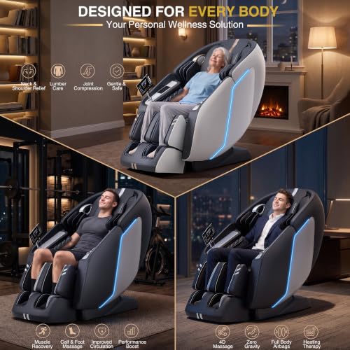 MassaMAX 4D Full Body Massage Chair for Daily Comfort Upgrade-Yoga Stretch, AI Voice Control, 55" SL Track, Zero Gravity, Extendable Footrest, 15 Modes, Foot Rollers, Waist & Calves Heating with Cover - color: Space White