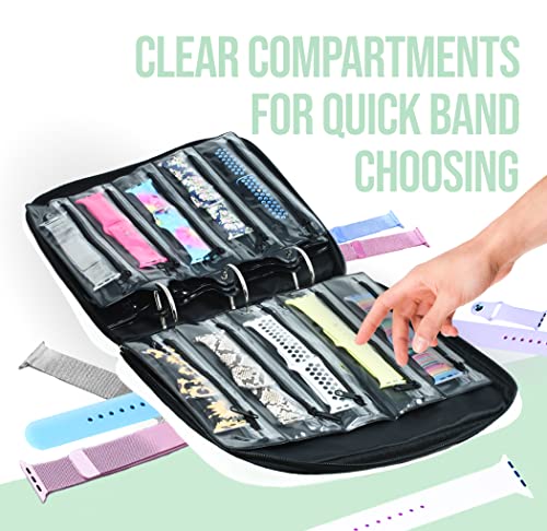 Skywin Watch Band Holder for Apple Watch Bands - An Apple Watch Band Case Organizer with a Band Capacity and Zippered Compartment Sleeves - color: White
