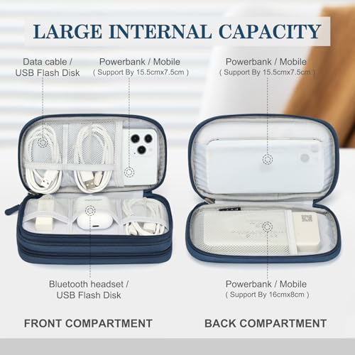 FYY Electronic Organizer, Travel Tech Pouch Bag, Cable Organizer Navy | Wrist Strap, Waterproof, Double Layers Portable Electronics Travel Carrying Case for Cord, Charger, Daily Business Trips Use - color: Navy, size: Small