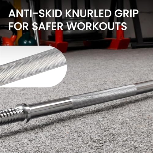 Signature Fitness 1-Inch Diameter Threaded Chrome Barbell with Lock Collars, 72-Inch - color: Chrome