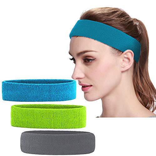 3 Pack Men & Women Sports Sweatbands Headbands - color: Green,Blue,Gray
