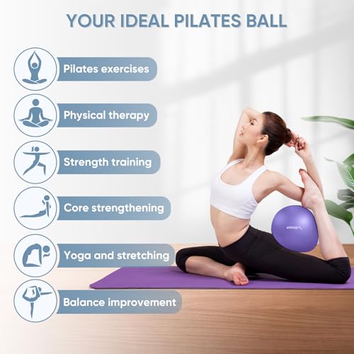 APEXUP 9 Inch Pilates Ball Small Exercise Ball for Yoga, Fitness, Balance, Core Workout, Physical Therapy - color: Purple