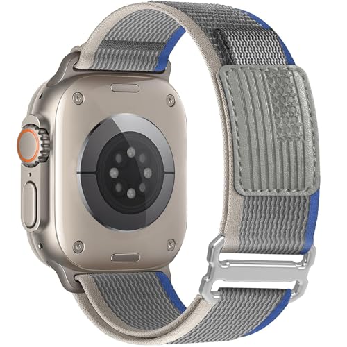 Trail Loop Nylon Band - Compatible with Apple Watch Ultra 2 Band/Ultra Bands 49mm 45mm 44mm Men Women, Braided Elastic Weave Sport Strap for iWatch Ultra 2, iWatch Ultra Series 10 46mm SE/9/8/7/6/5 - color: Trail/Blue Light Gray/Titanium
