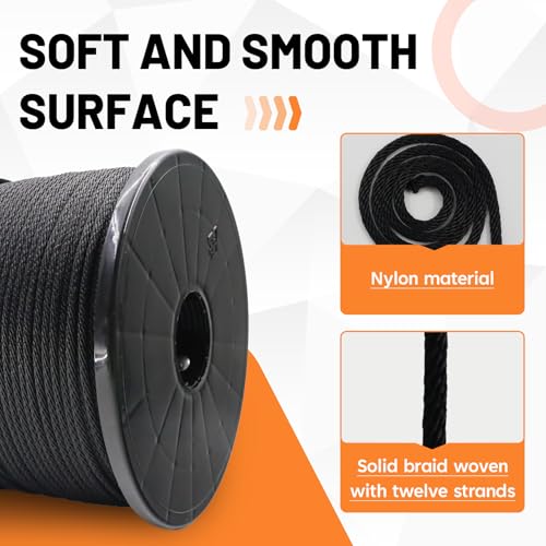 SDHUATUO 1/8 Inch Nylon Solid Braided Rope, 500FT Polyester Cord Black | 260 lbs, UV Resistant & Wearproof, Soft Flexible Rope for Binding, Flower Baskets and Other Handicrafts, Gardening - color: Black, size: 1/8''-500ft