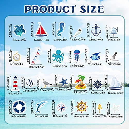 BBTO 25 Pcs Cruise Door Magnetic Turtle Car Magnets Flip Flop Boat Anchor Cruise Ship Decorations Magnetic Fridge Magnetic Decal Life Preserver Ring Ship Steering Wheel Decorative(Sea Color) - color: Sea Color