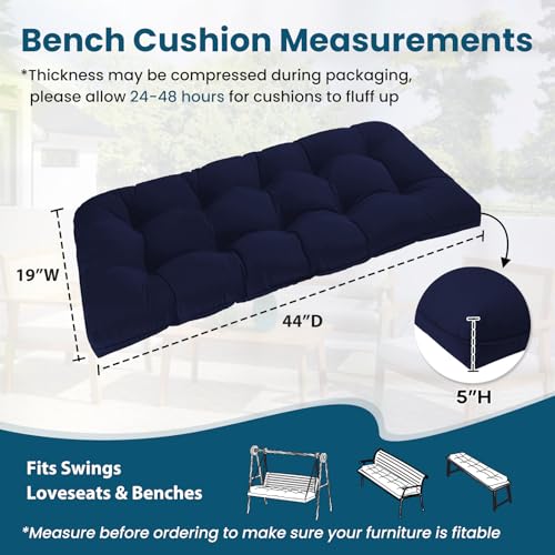 Tufted Bench Cushions for Outdoor Furniture, 44" x 19" Porch Swing Cushions Filled with Foam, Overstuffed Patio Cushions for Bench Loveseat with 2-3 Seats,Thick and Water Resistant, Navy - color: Navy, size: 44" x 19" x 5"