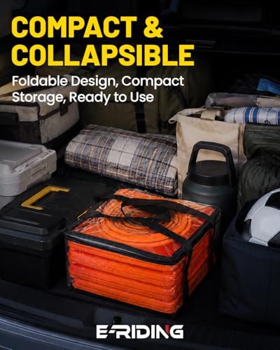 E-riding 28 Inch 4 Pack Collapsible Traffic Cones | Pop-up Orange Cones with 2 Reflective Collars, Multi-Purpose Protable Safety Cones for Parking Lot, Driving Training - size: 28 Inch
