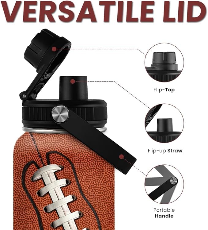 SANDJEST Football Water Bottle 32oz Insulated Stainless Steel Sports Bottle - Football Fans - color: Football 2