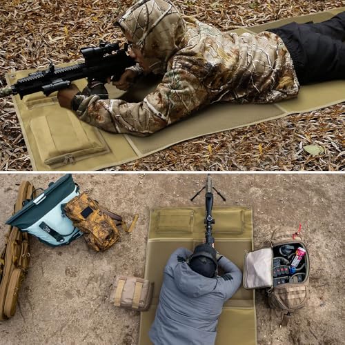 Shooting Mats Prone Padded, Extra Large Portable Roll Up Folded Waterproof Non-Slip Tactical Shooting Mat with Thickened Cotton Padding, Bipod Holder & 2 Accessory Pockets for Range Shooting Hunting - style: Standard Rectangular