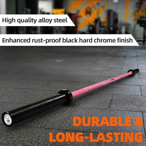 Fitvids Olympic Cerakote Barbell for Home & Commercial Gyms, 190K PSI Tensile Strength Rated for up to 1500LB Capacity - color: Pink