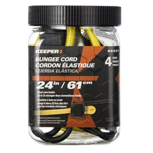 Keeper - 24” Bungee Cord With SST Hooks, 4 Pack - UV And Weather-Resistant - size: 24"