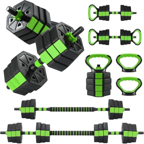 Adjustable Dumbbell Set, 44/66/88Lbs 4-in-1 Free Weights for Home Gym, Converts to Kettlebell & Barbell with Connector, Non-Slip Grip, Ideal for Men & Women Strength Training - color: Black Green