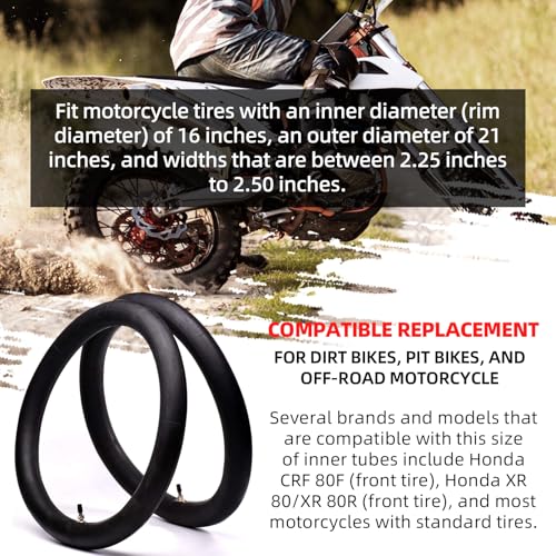 (2 Pack) AR-PRO 2.25/2.50-16” Off-Road Motorcycle Inner Tubes with TR4 Valve Stem - 70/90-16 Motorcycle Tire Replacement Inner Tubes - Compatible with Dirt Bikes, Pit Bikes, and Off-Road Motorcycles - size: 2.25/2.50-16"