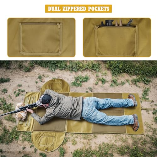 Shooting Mats Prone Padded, Extra Large Portable Roll Up Folded Waterproof Non-Slip Tactical Shooting Mat with Thickened Cotton Padding, Bipod Holder & 2 Accessory Pockets for Range Shooting Hunting - style: Winged Side