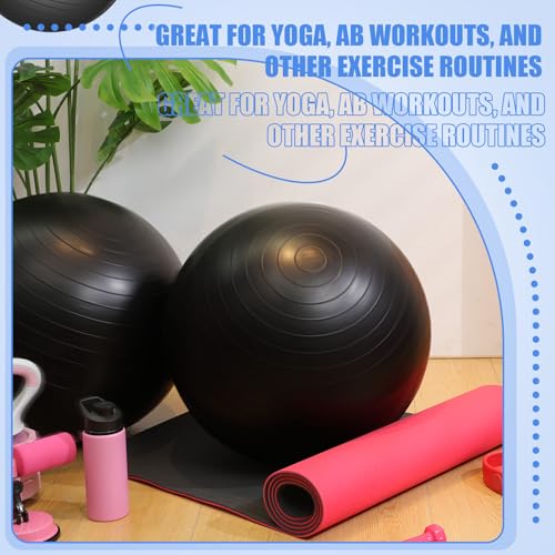 Leyndo 4 Pcs 26 Inch Yoga Exercise Ball Pilates Pregnancy Birthing Fitness Ball with Quick Pump Anti Burst for Improved Posture, Balance, Yoga, Pilates, Training - color: Black