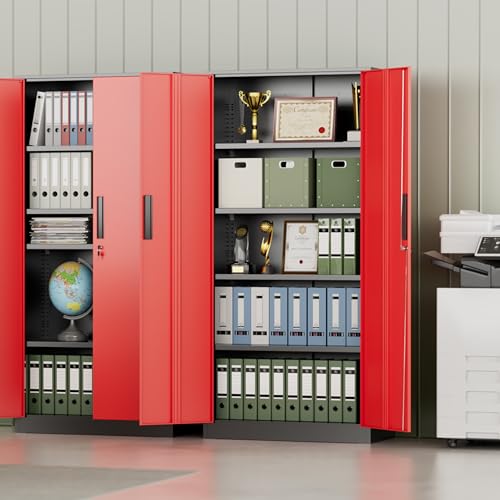 INTERGREAT Metal Storage Cabinet,72" Steel Lockable File Cabinet with Locking Doors and Adjustable Shelves,Locking Tool Cabinets for Office,Home,Garage,Gym,School (Black Red) - color: Black Red, size: MSC-D16