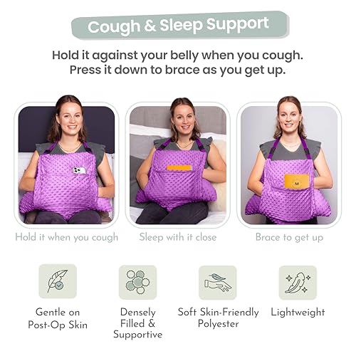 MOYOAMA Hysterectomy Pillow Post Surgery – Form-Fit Support Shield with Secure Straps, 2 Pockets, & Cozy Muff – After Hysterectomy Recovery Must-Haves, Post-Op C-Section Pillow Post Surgery Gifts - color: Field Lavender