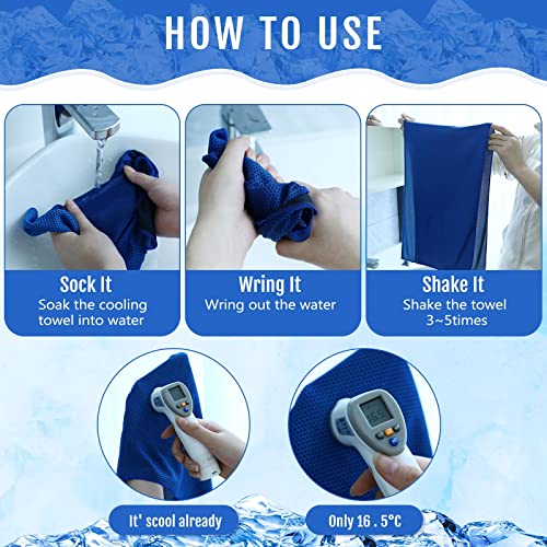 Hosuly 30 Pack Cooling Towels, 40"x12" Ice Breathable Soft Chilly Sweat Rag Microfiber Workout Rags for Gym Cooling Towels for Neck and Face for Yoga Golf Sport Running - color: Dark Blue