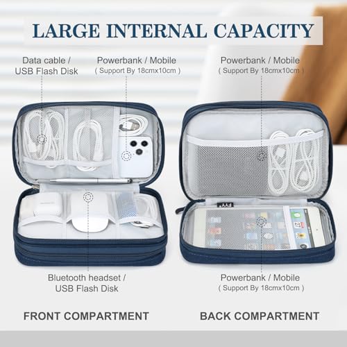 FYY Electronic Organizer, Travel Tech Pouch Bag, Large, Navy | Wrist Strap, Waterproof, Double Layers Portable Electronics Travel Carrying Case for Cord, Charger, Daily Business Trips Use - color: Navy, size: Large