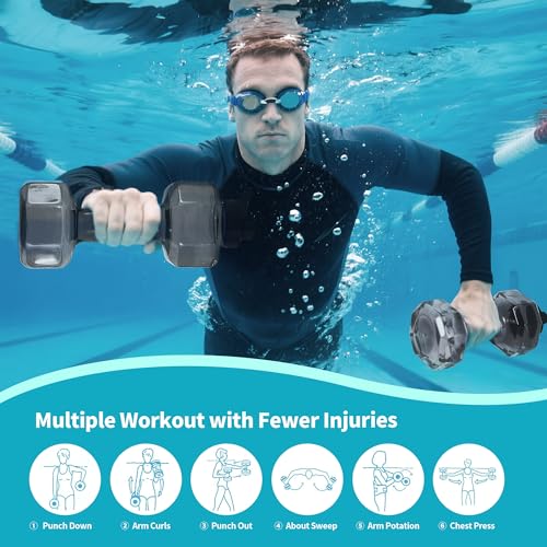 Water Weights for Pool Exercise Set of 2, Aquatic Exercise Dumbbells with Non-slip Handle, PE Materials Water Dumbbell Aerobics for Water Aerobics Weight Loss - color: Black