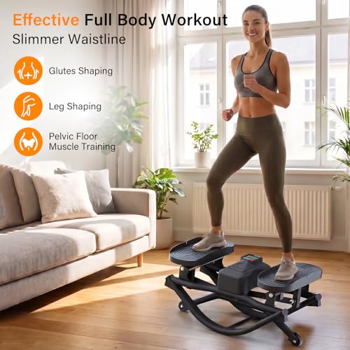 Rock Stepper for Exercise at Home, Low-Impact Side to Side Rocking Stair Stepper with Resistance Bands, Full Body Home Fitness Workout Equipment, 330LBS Weight Capacity